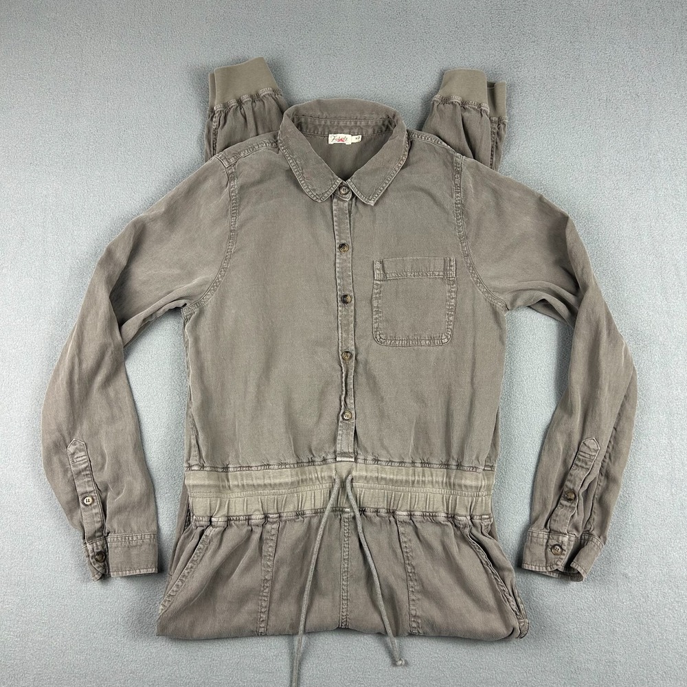 Faherty Jumpsuit Womens Medium Arlie Day Long‎ Sleeve Gray Linen One Piece
